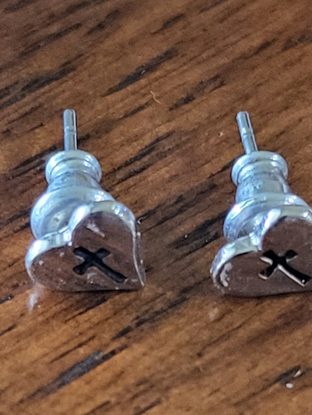 Gothic Heart Black Cross Stud Earrings